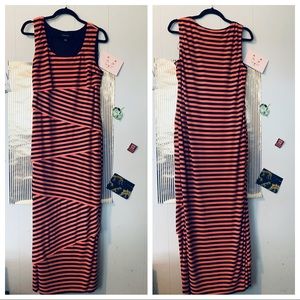 R&M Richards Stripped Tiered Maxi Dress Pink/Black